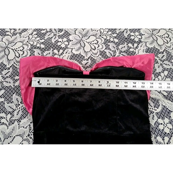 Nasty Gal Velvet Jumpsuit Women's 6 Black Pink Bow One Piece Side Zip Boho Y2K - Picture 6 of 12